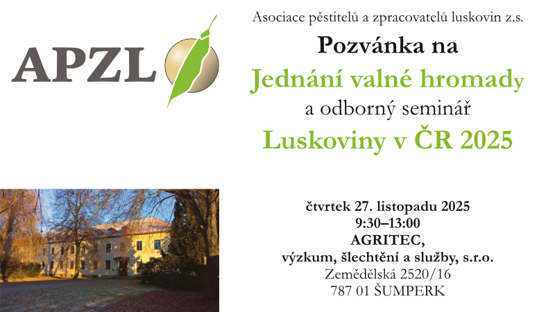 Jednání valné hromady a seminář Luskoviny v ČR 2025 (27. 11. 2025, Šumperk)