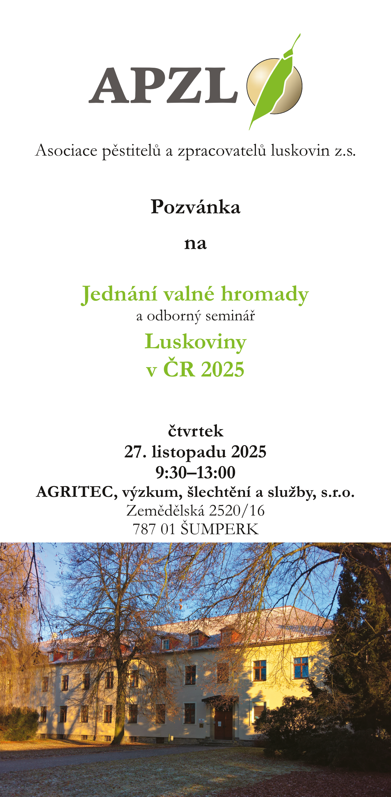 Jednání valné hromady a seminář Luskoviny v ČR 2025 (27. 11. 2025, Šumperk)